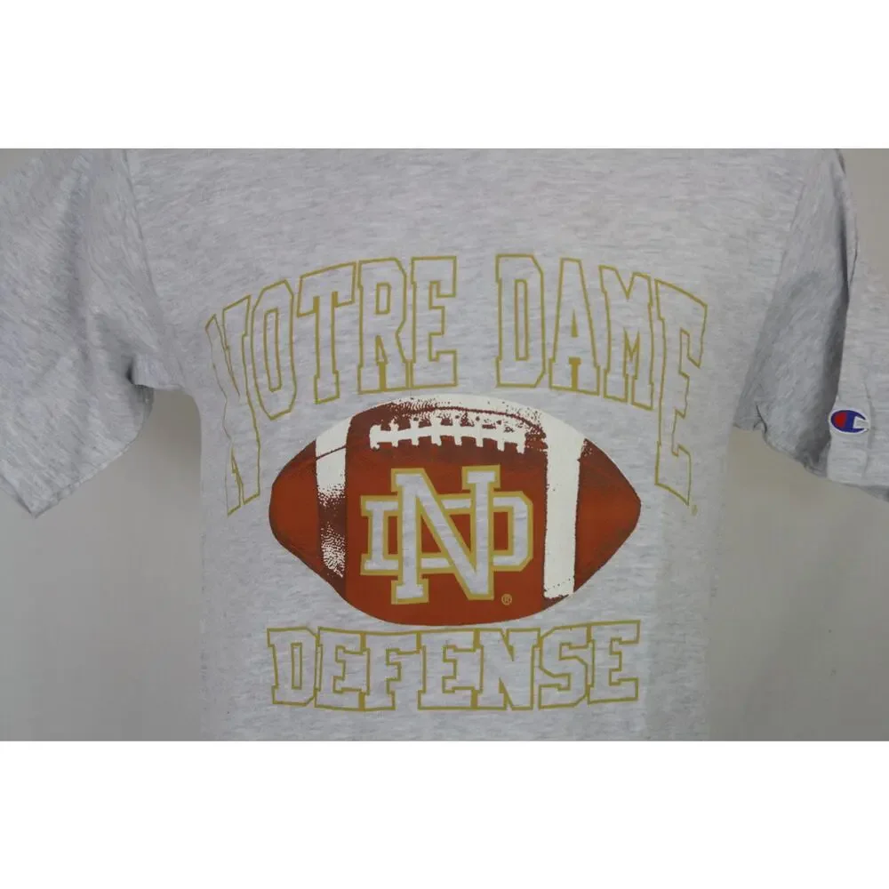 Champion Notre Dame Defense T Shirt Mens Medium Gray NCAA Football Tee - Picture 2 of 4